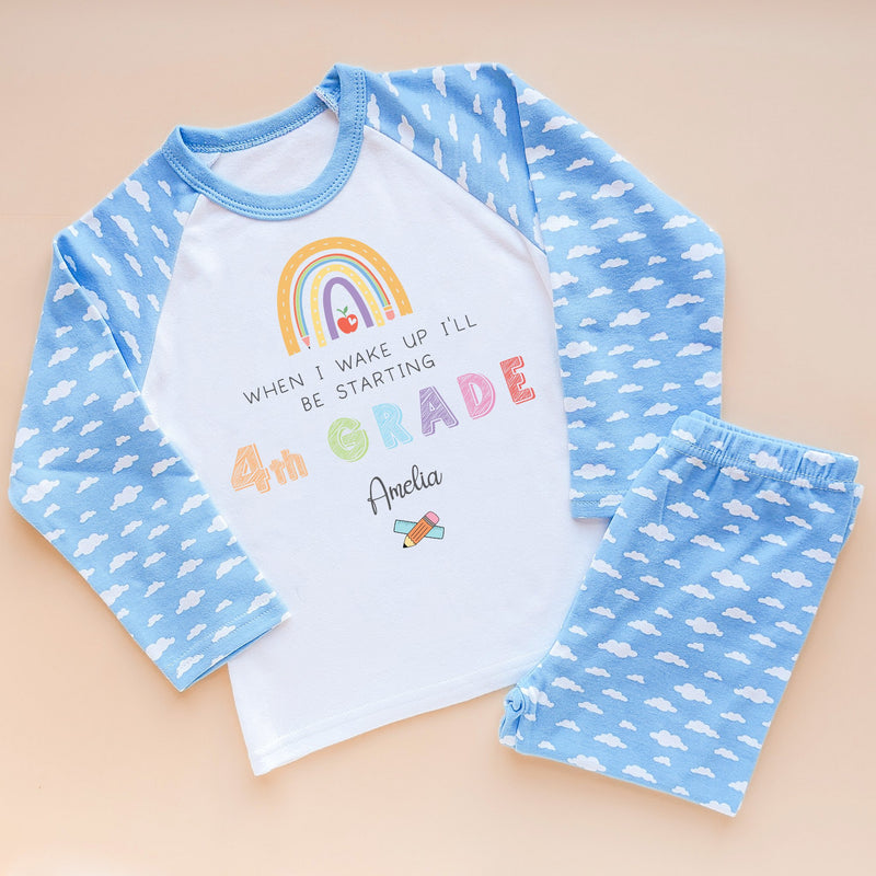 When I Wake Up I Will Be Starting 4th Grade Personalised Pyjamas Blue Cloud Set - Little Lili Store (8574758617368)