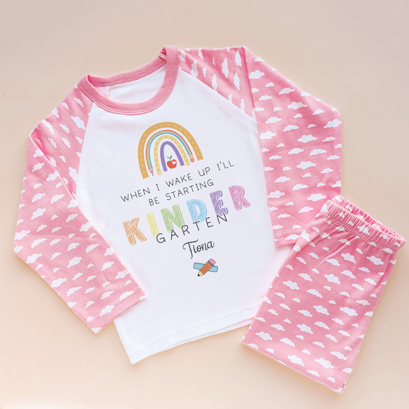 When I Wake Up I Will Be Starting Kindergarten Personalised Pyjamas Pink Cloud Set - Little Lili Store (8574747476248)