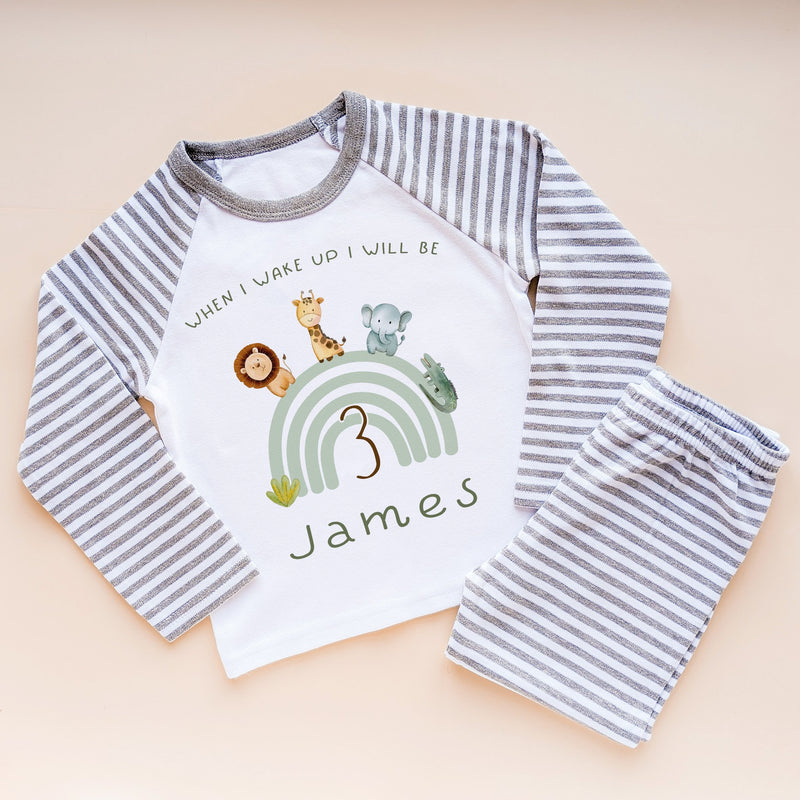 When I Wake Up I Will Be Three Personalised Birthday Animals Pyjamas Set - Little Lili Store (8569845219608)