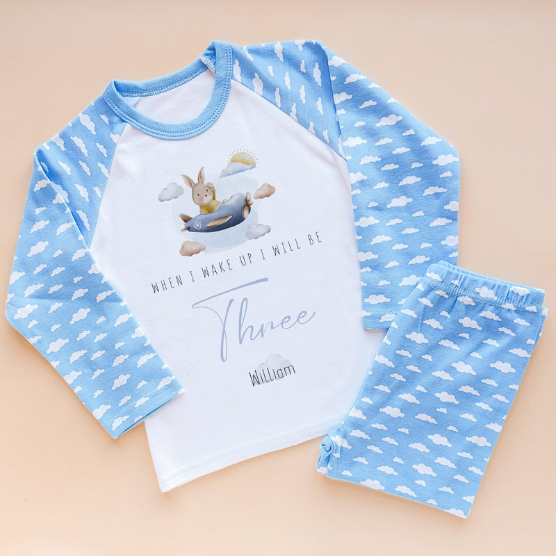 When I Wake Up I Will Be Three Personalised Birthday Blue Bunny Pyjamas Set - Little Lili Store (8569804161304)