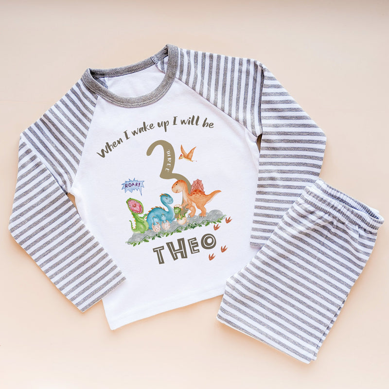 When I Wake Up I Will Be Three Personalised Birthday Dinosaurs Pyjamas Set - Little Lili Store (8569494208792)