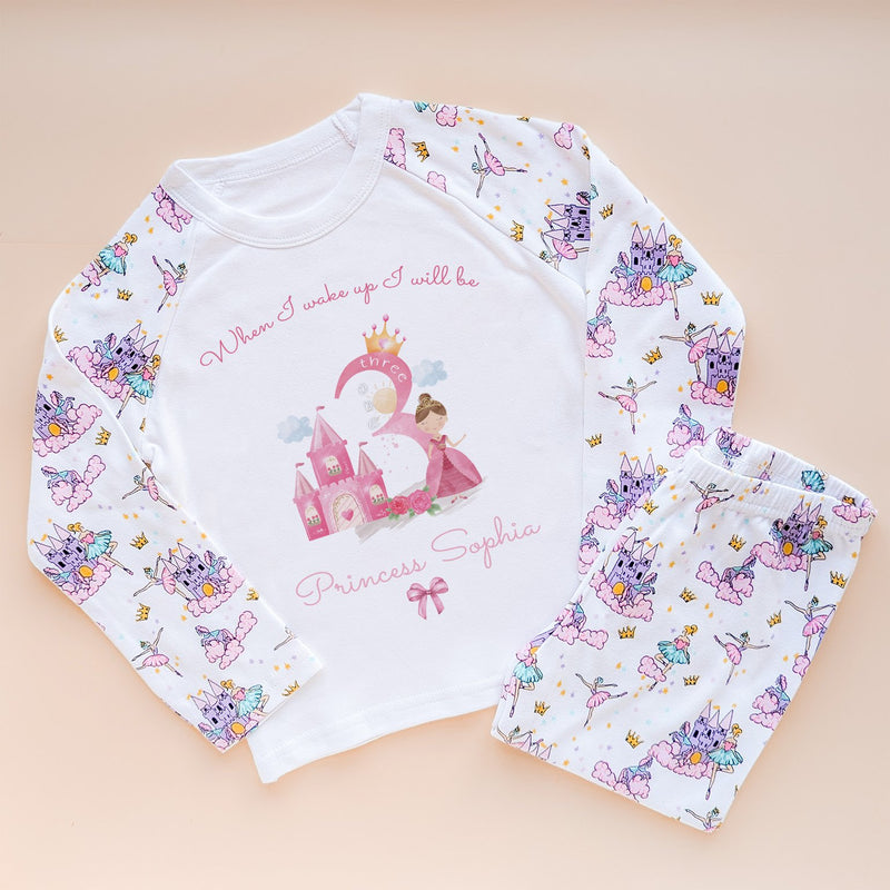 When I Wake Up I Will Be Three Personalised Birthday Princess Pyjamas Set - Little Lili Store (8569894273304)