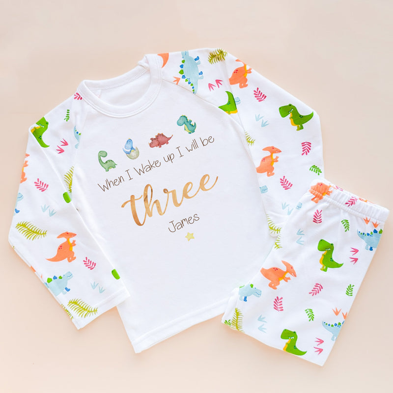 When I Wake Up I Will Be Three Personalised Birthday Pyjamas Dino Set - Little Lili Store (8565335589144)