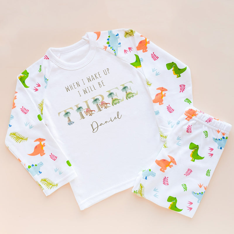 When I Wake Up I Will Be Three Personalised Birthday Pyjamas Set Dinosaurs - Little Lili Store (8565313011992)