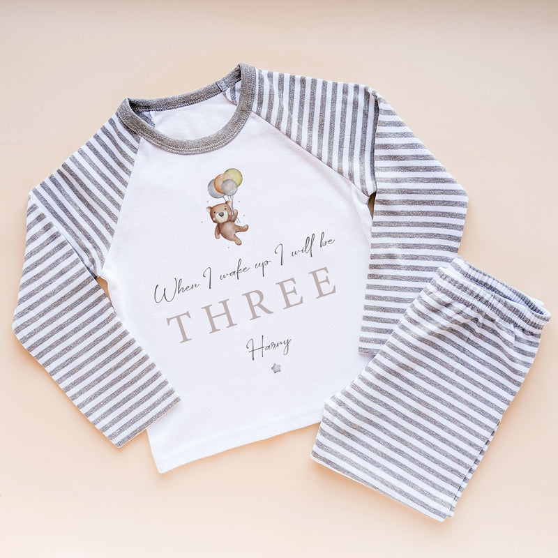 When I Wake Up I Will Be Three Personalised Birthday Teddy Bear Pyjamas Set - Little Lili Store (8569665585432)