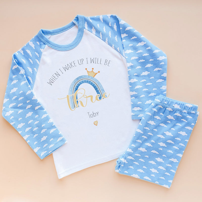 When I Wake Up I Will Be Three Personalised Clouds Boy Birthday Pyjamas Set - Little Lili Store (8568627593496)