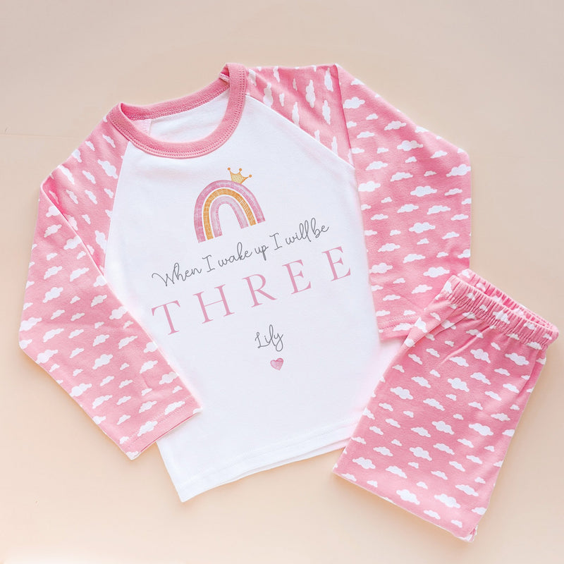When I Wake Up I Will Be Three Personalised Pink Girl Birthday Pyjamas Set - Little Lili Store (8568648859928)