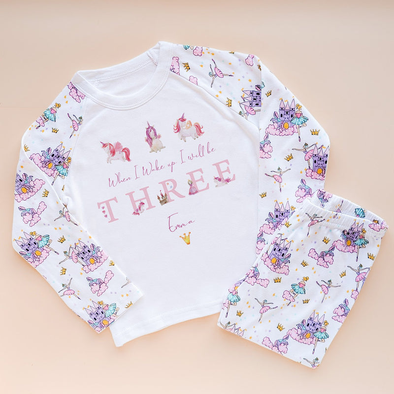 When I Wake Up I Will Be Three Personalised Unicorn Queen Birthday Pyjamas Set - Little Lili Store (8565735588120)