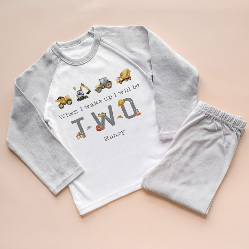 When I Wake Up I Will Be Two Personalised Birthday Construction / Builder Pyjamas Set - Little Lili Store (8569776931096)