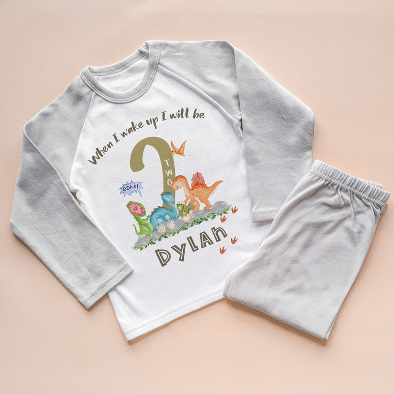 When I Wake Up I Will Be Two Personalised Birthday Dinosaurs Pyjamas Set - Little Lili Store (8569495617816)