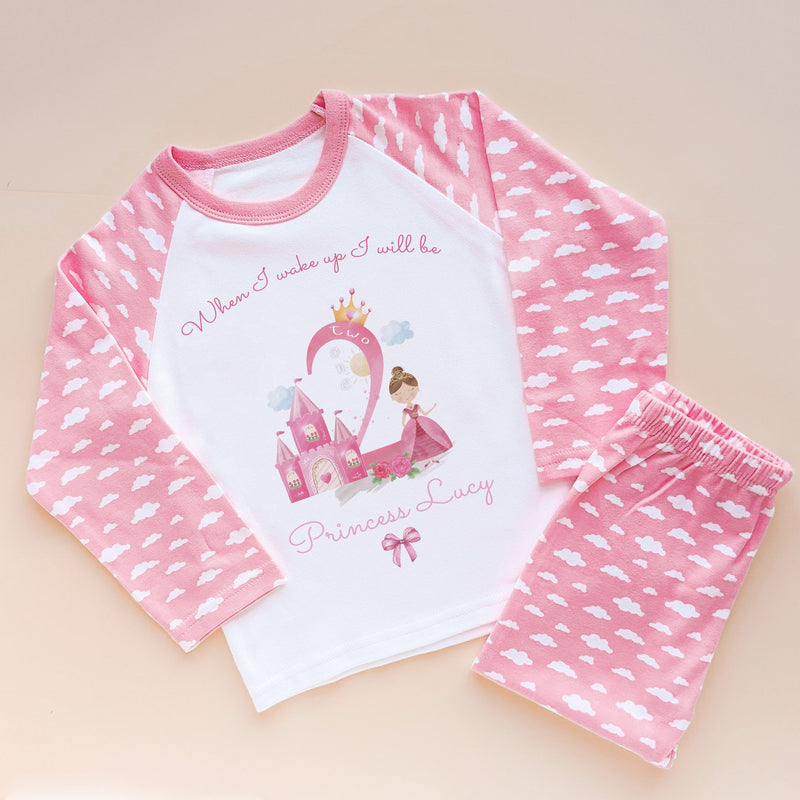 When I Wake Up I Will Be Two Personalised Birthday Pink Princess Pyjamas Set - Little Lili Store (8569891717400)
