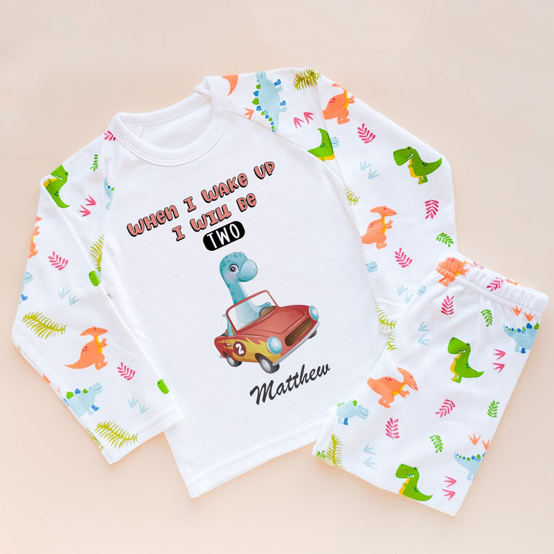 When I Wake Up I Will Be Two Personalised Birthday Racing Dino Pyjamas Set - Little Lili Store (8569914130712)