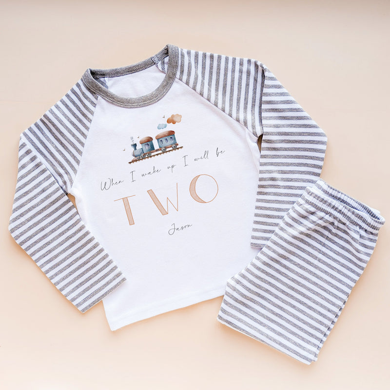 When I Wake Up I Will Be Two Personalised Birthday Train Pyjamas Set - Little Lili Store (8569739280664)