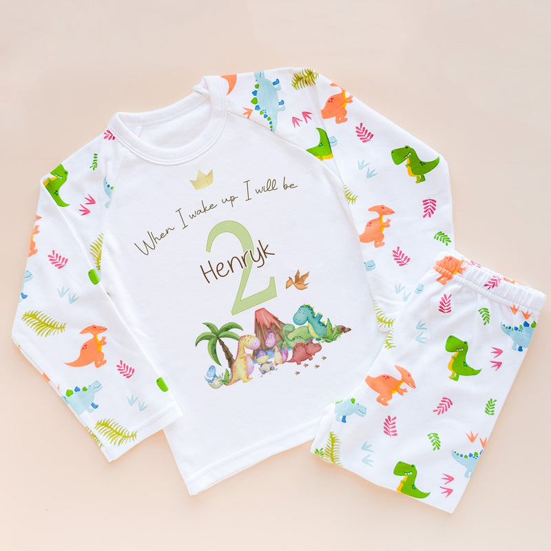 When I Wake Up I Will Be Two Personalised Pyjamas Set Dino King - Little Lili Store (8565705146648)