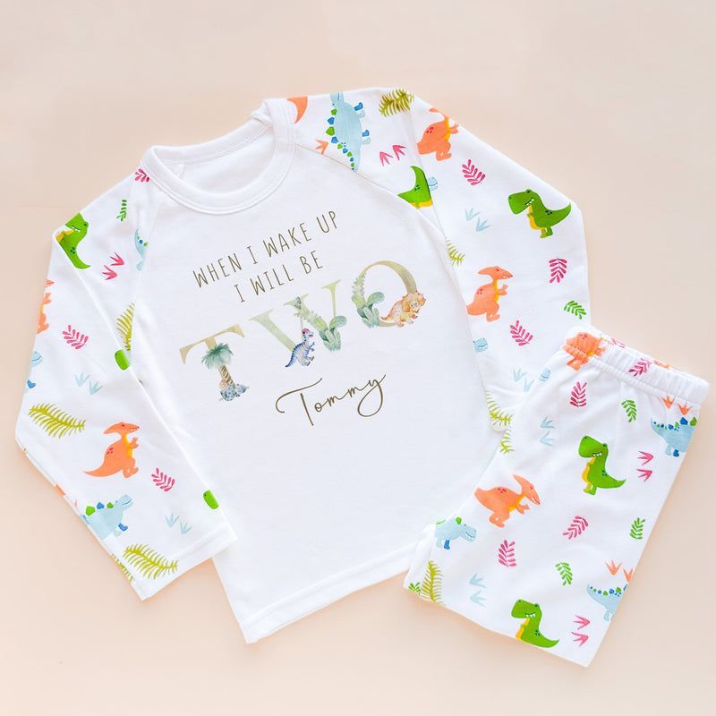 When I Wake Up I Will Be Two Personalised Pyjamas Set Dinosaurs - Little Lili Store (8565312880920)