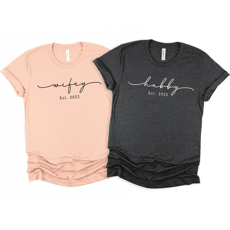 Wifey & Hubby EST Personalised T-Shirts Set - Little Lili Store (6598166413384)