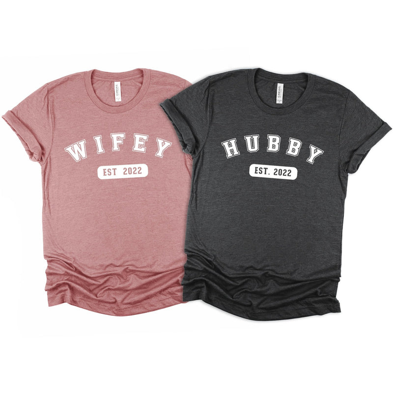 Wifey & Hubby EST Personalised T-Shirts Set - Little Lili Store (6598166478920)